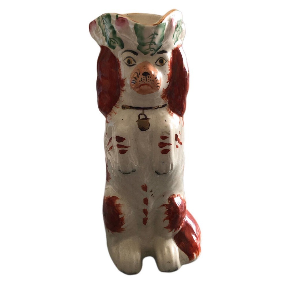 English Staffordshire Begging Spaniel Dog Toby Jug pitcher Red White 1850 - 1870